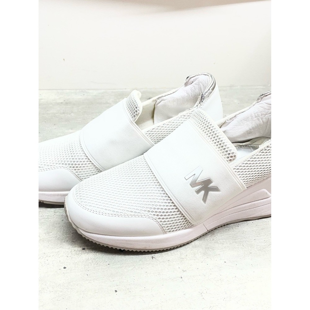 Michael Kors Felix Slip On Sneakers Womens 7 White Silver Mesh Logo Excellent - Picture 8 of 16